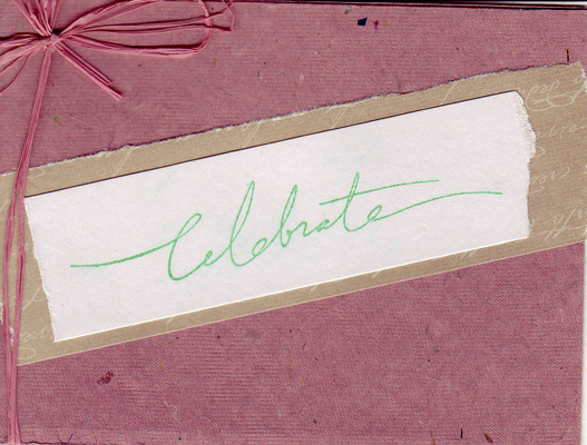 116 - 'Celebrate' on funky red paper