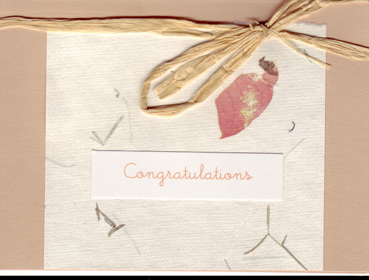 (SOLD) 117 - 'Congratulations' on paper with embedded petals and a bow