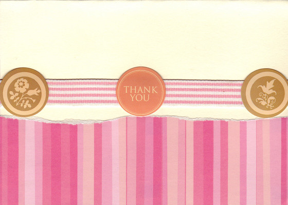 165 - 'Thank you' with pink striped paper and embellishments