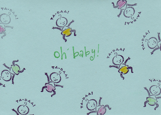 180 - 'Oh baby!' with baby stamps on green paper