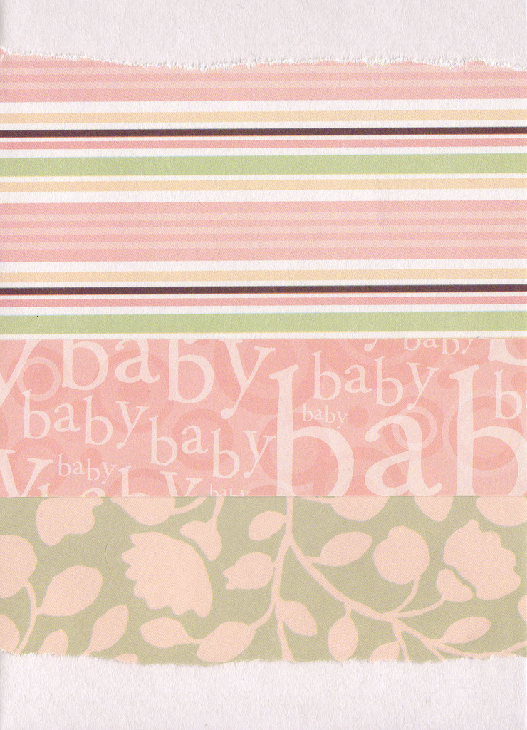 004 - 'Baby' with banded paper overlaid on pink floral paper