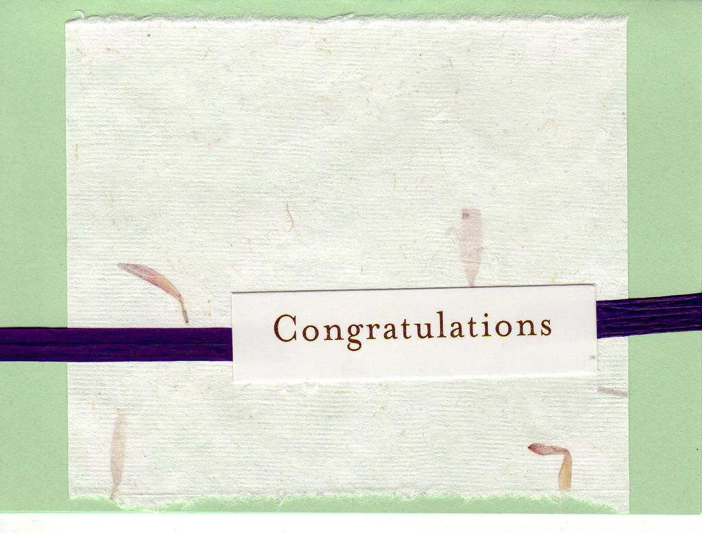 115 - (SOLD)'Congratulations' on paper with embedded petals