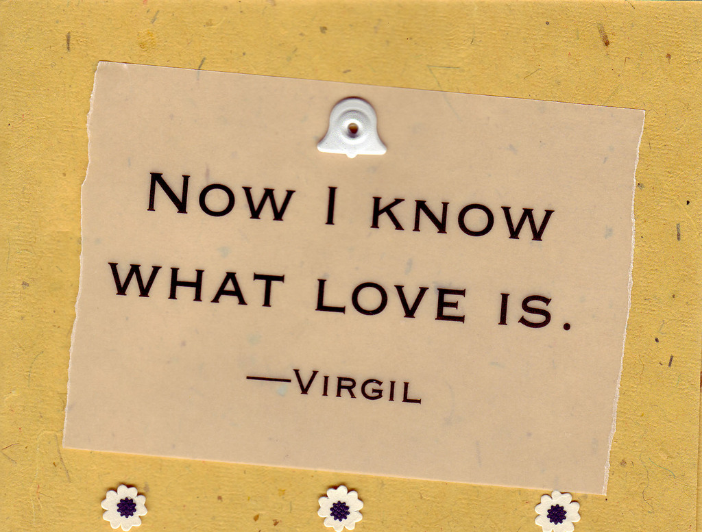 (SOLD) 119 - 'Now I know what love is' on funky textured yellow paper