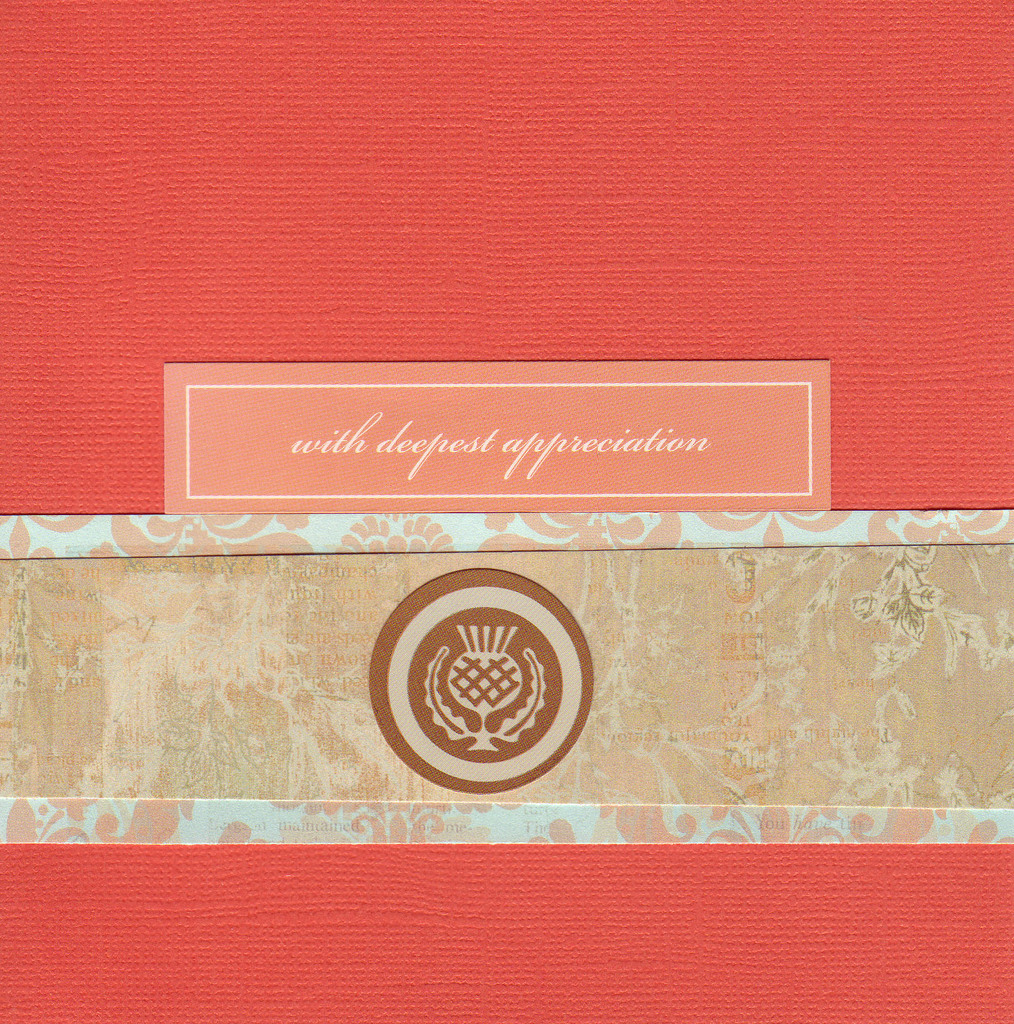 151 - 'With deepest appreciation' with a thistle pattern on stately red paper
