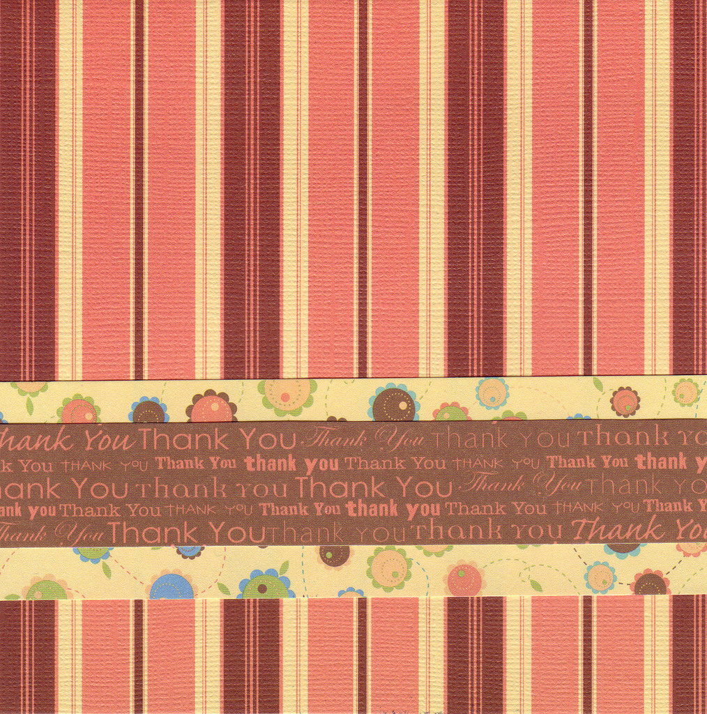 153 - 'Thank you' on a playful floral band on bold red striped paper