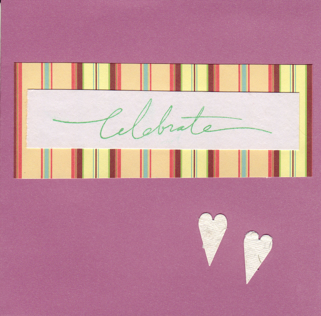 158 - 'Celebrate' with heart highlight on purple paper