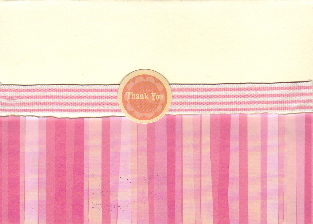166 - 'Thank you' with pink striped paper and embellishments