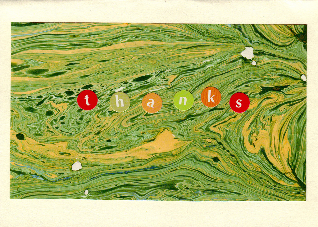 167 - 'thanks' on green marbled paper