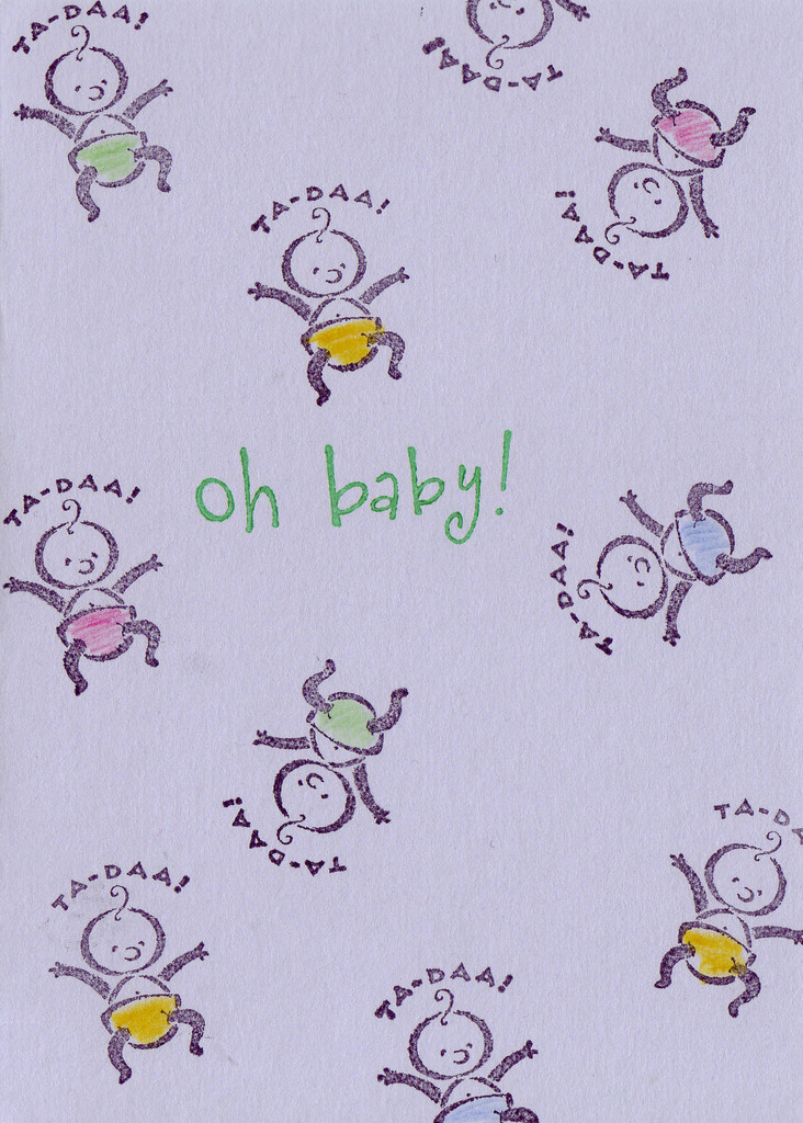 179 - 'Oh baby!' with baby stamps on purple paper