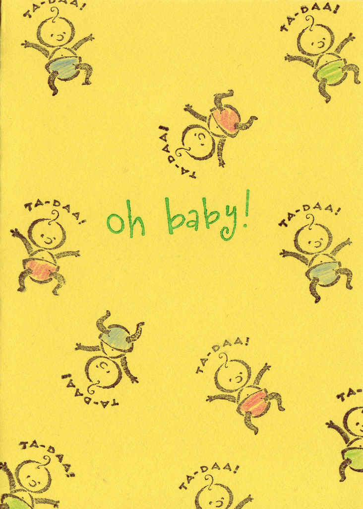 181 - 'Oh baby!' with baby stamps on yellow paper