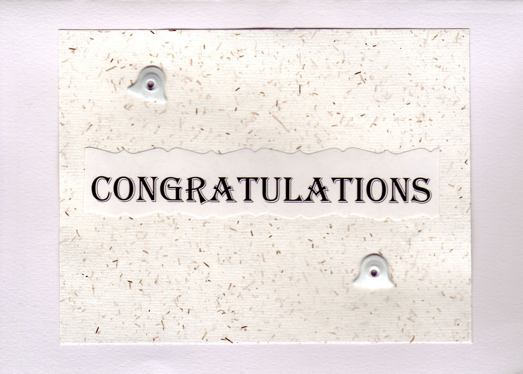 186 - 'Congratulations' on white speckled paper, with bell embellishments