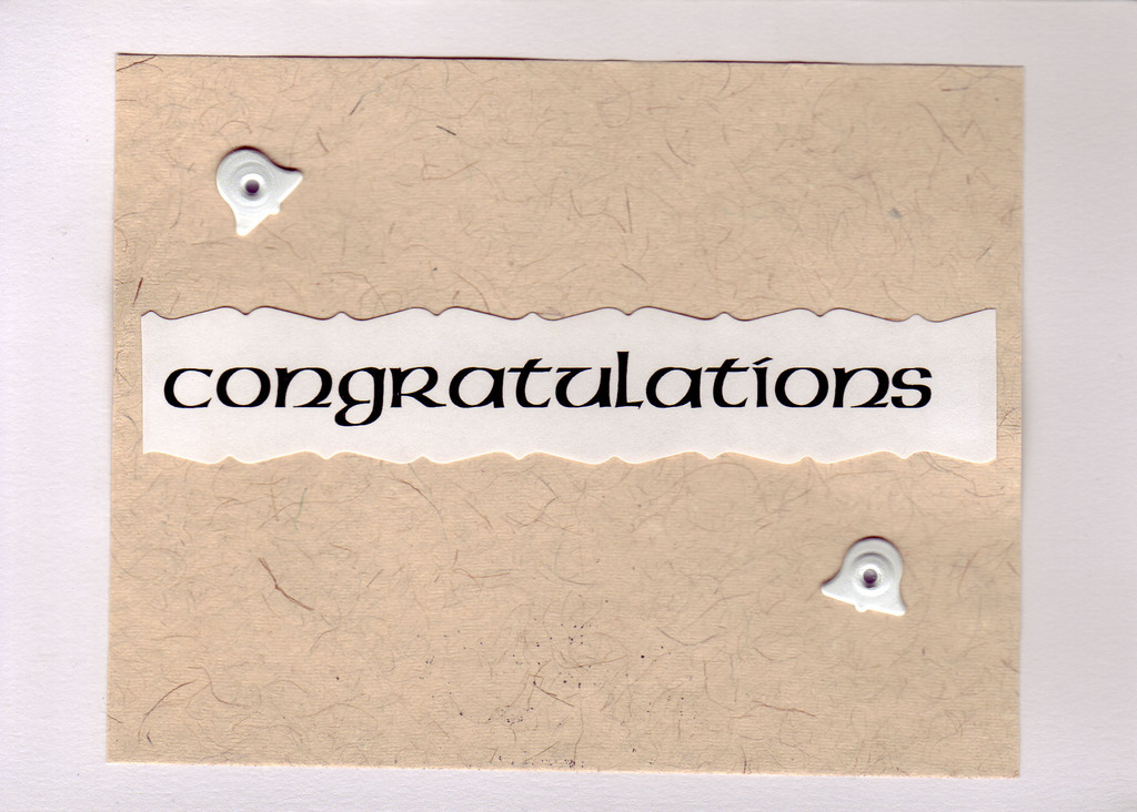 187 - 'Congratulations' on brown speckled paper, with bell embellishments
