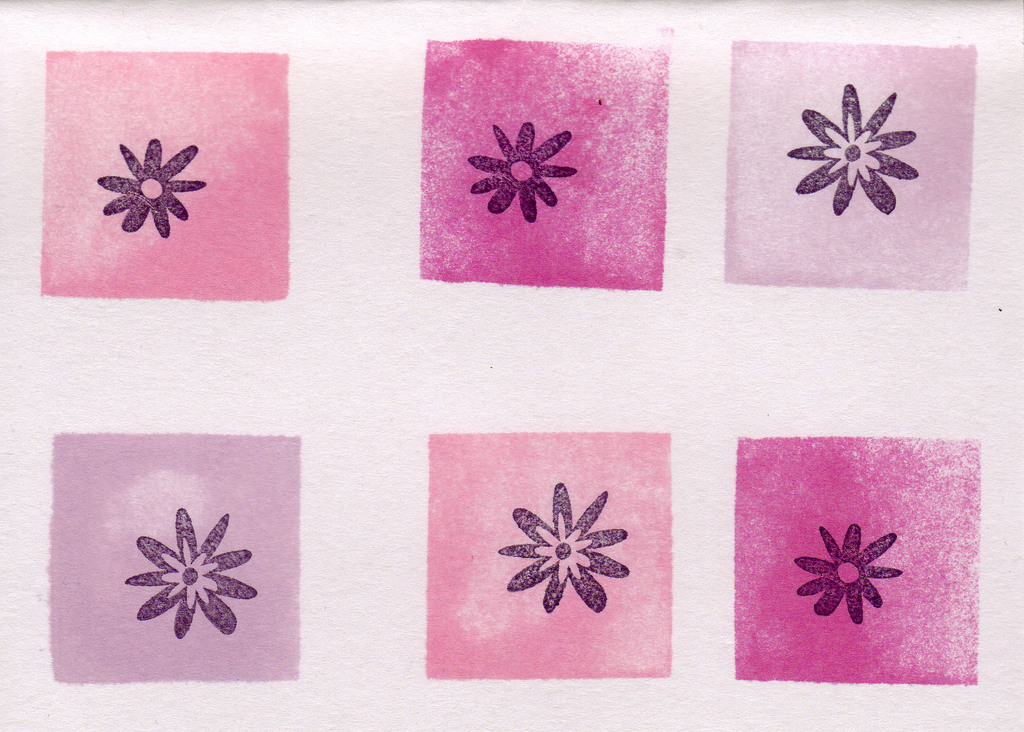 188 - Flower stamps in pink blocks