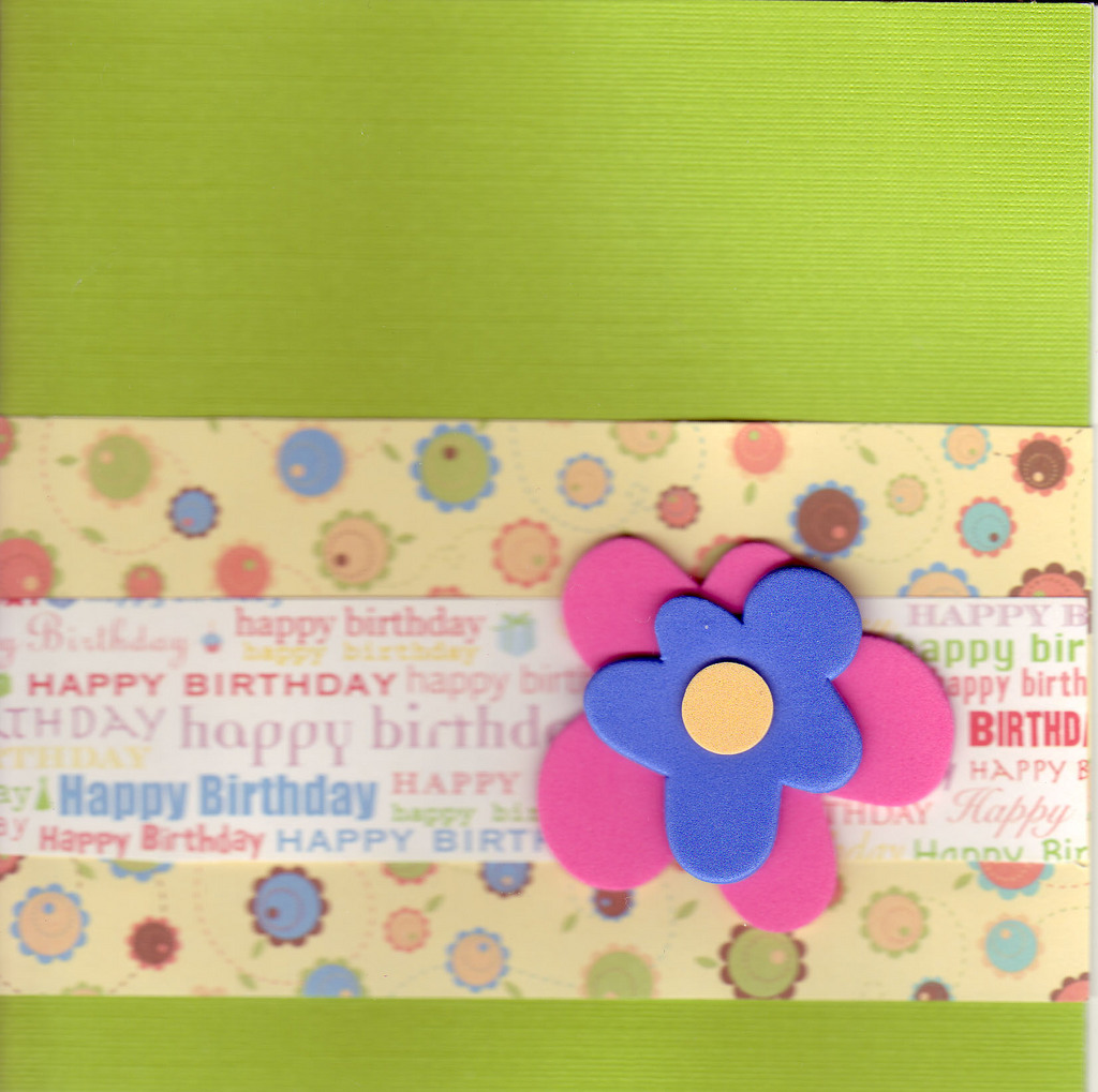 195 - (SOLD) 'Happy Birthday' with cute floral paper and 3-d flower