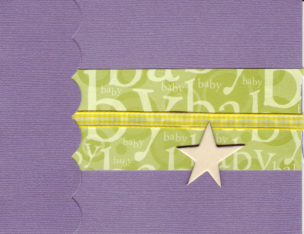 (SOLD) 204 - Baby (textured purple paper, green text, raised gold star)
