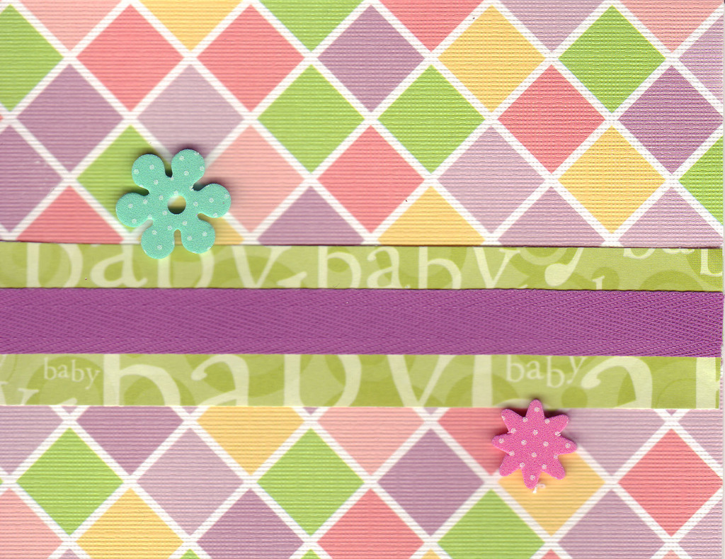 (SOLD) 205 - Baby (textured diamond patterned paper, green text, purple ribbon, raised star)
