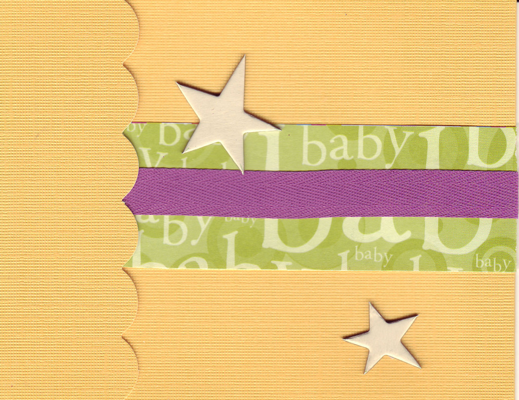 (SOLD) 206 - Baby (textured yellow paper, green text, raised gold star)