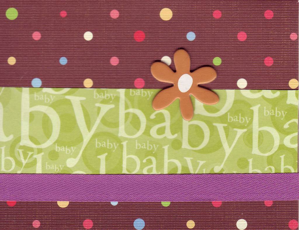 (SOLD) 209 - Baby (textured line patterned paper, green text, purple ribbon, raised flower)