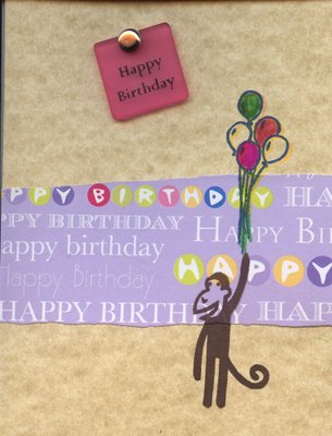 005 - Tan 'Happy Birthday' monkey with balloons