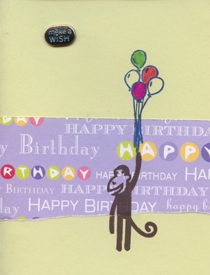 012 - Yellow 'Happy Birthday' 'Make a Wish' monkey with balloons