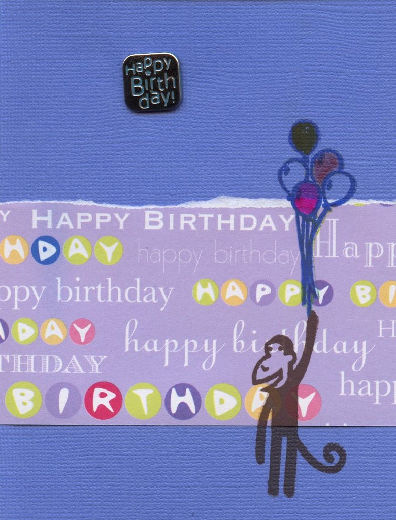 004 - Purple 'Happy Birthday' monkey with balloons
