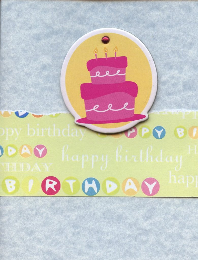 008 - Light blue happy birthday card with cake