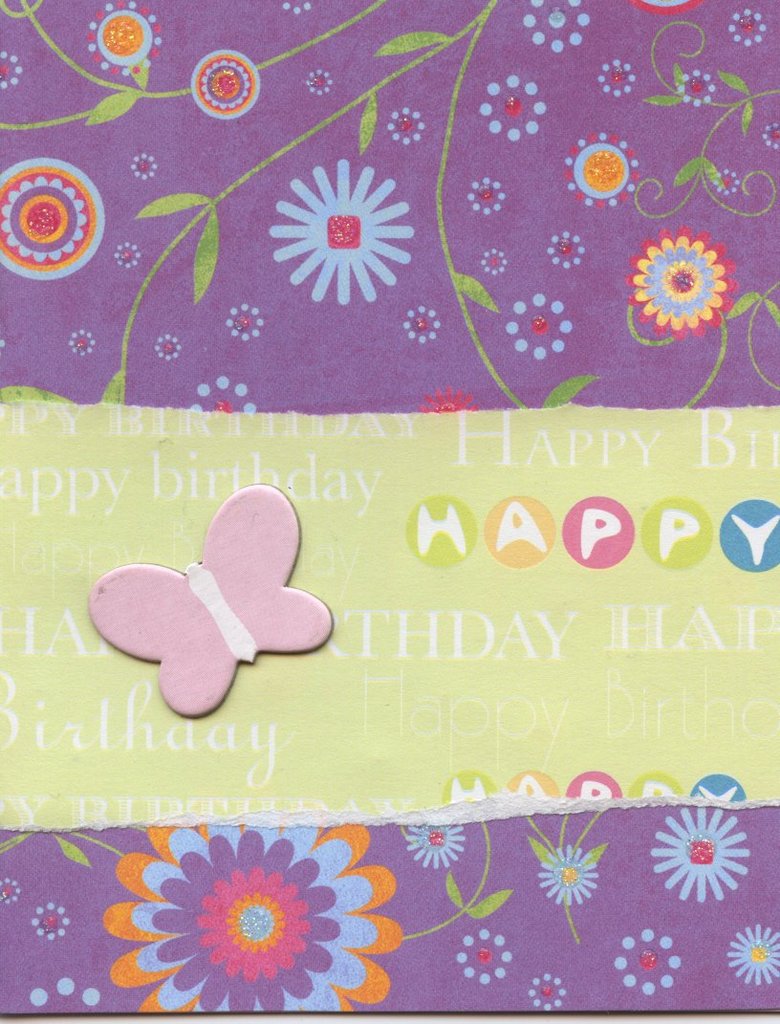 009 - Purple floral happy birthday card with Butterfly