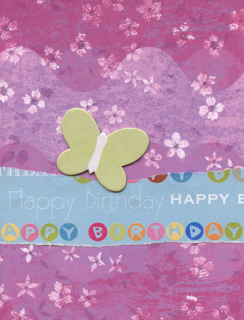 014 - Purple floral happy birthday card with Butterfly