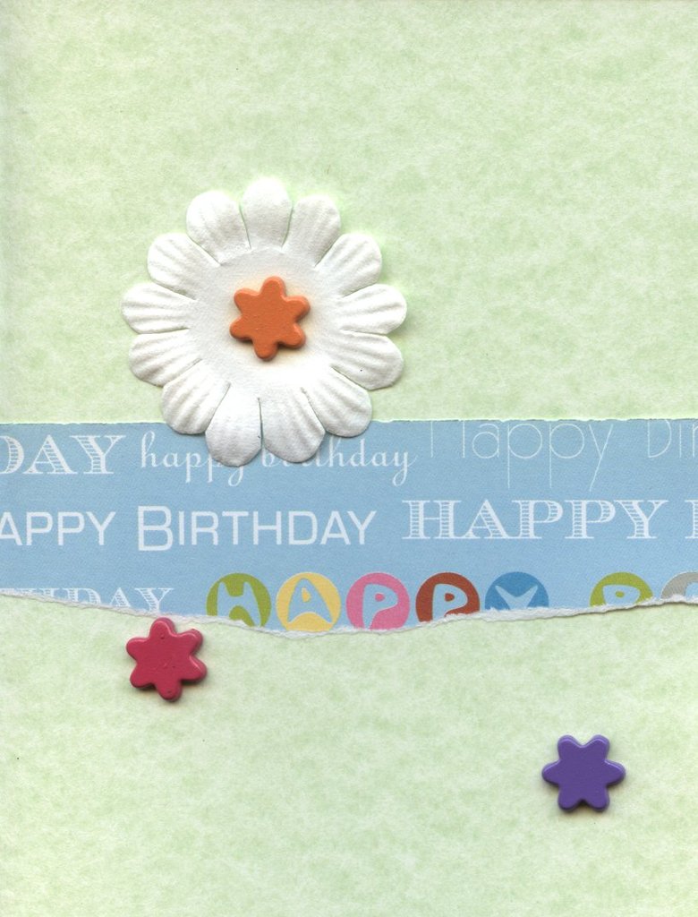 015 - Green happy birthday card with flower