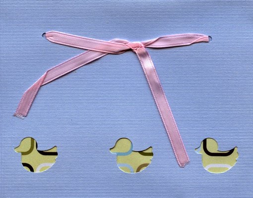 10 - Ducks with ribbon on blue card