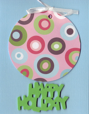 083 - Green 'Happy Holiday' with multi-colored ornament on blue card
