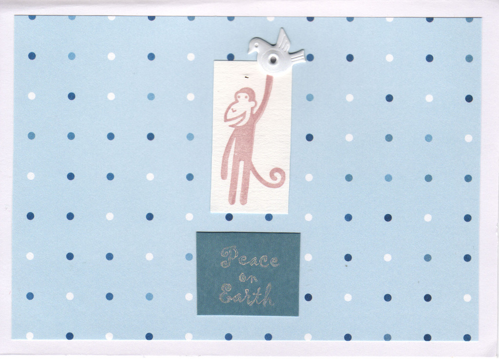 049 - Peace on Earth (monkey with dove, blue dots)