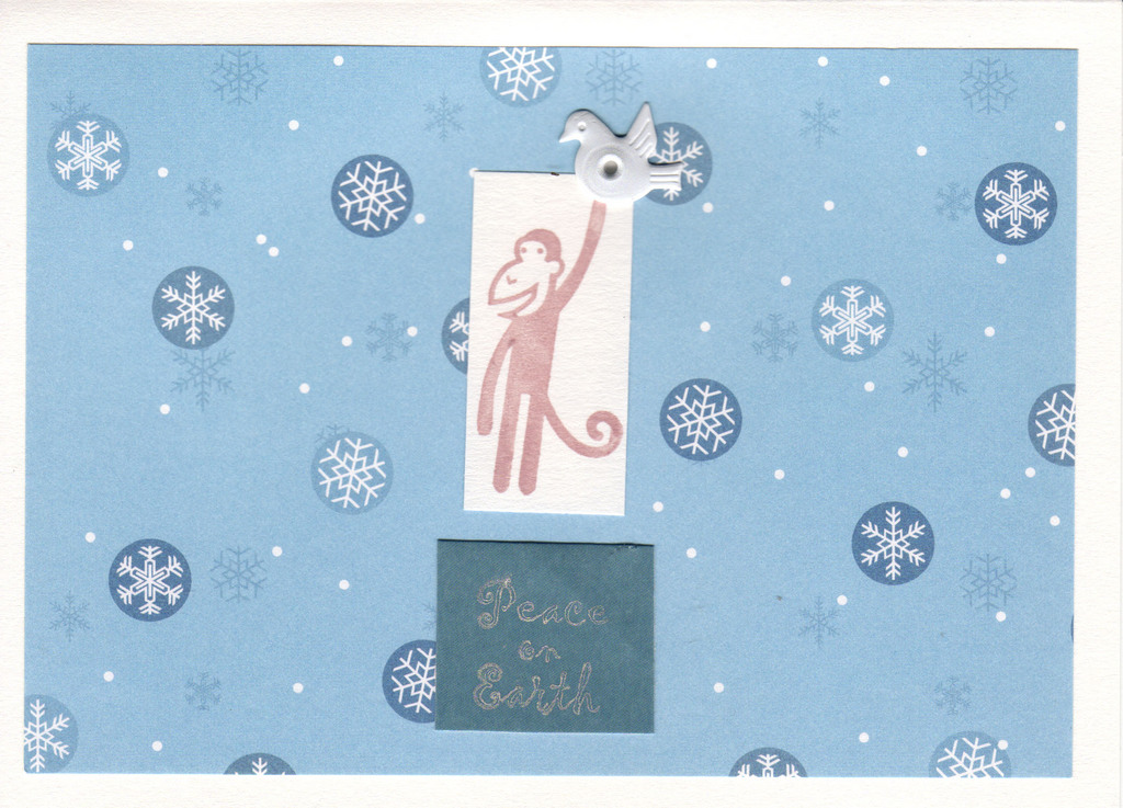 050 - Peace on Earth (monkey with dove, blue snow)