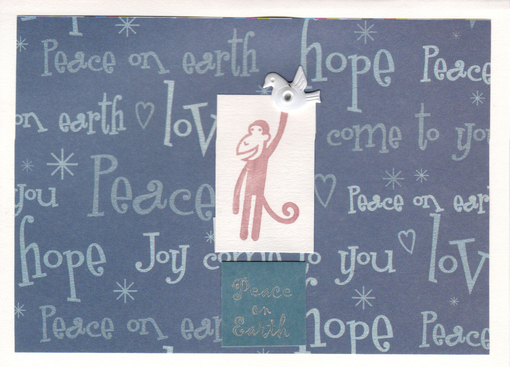 051 - Peace on Earth (monkey with dove, joy, love, peace, hope)