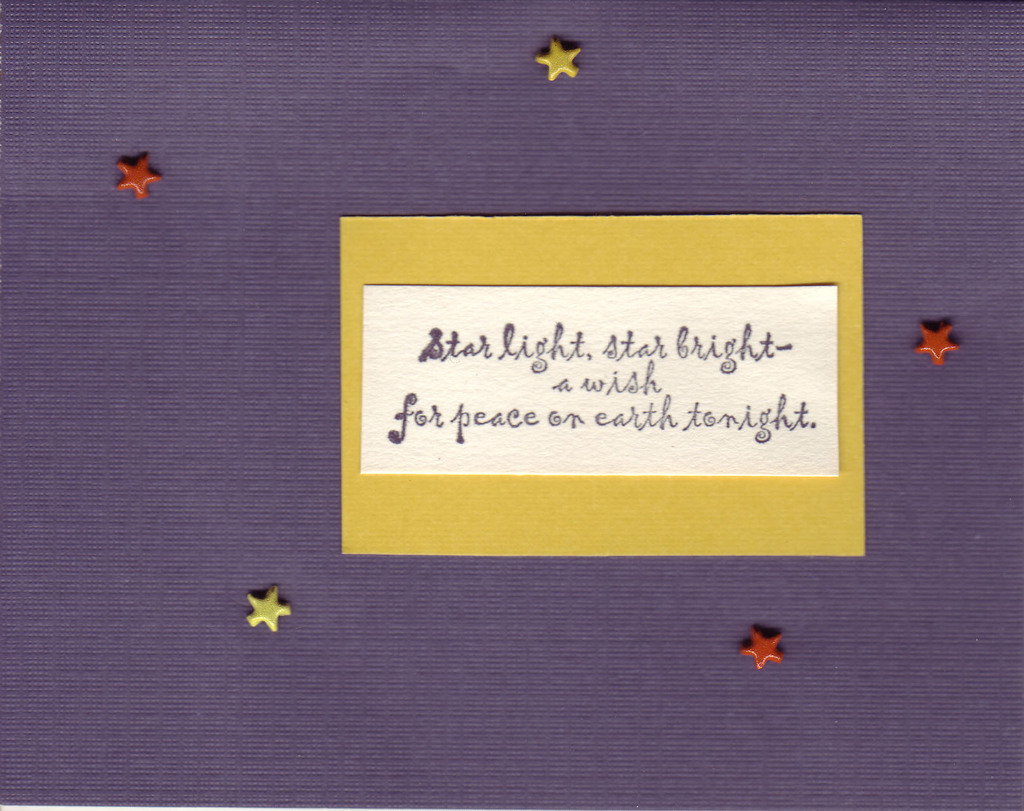 067 - 'Star light, star bright - a wish for peace on earth tonight' on a deep purple card with star embellishments