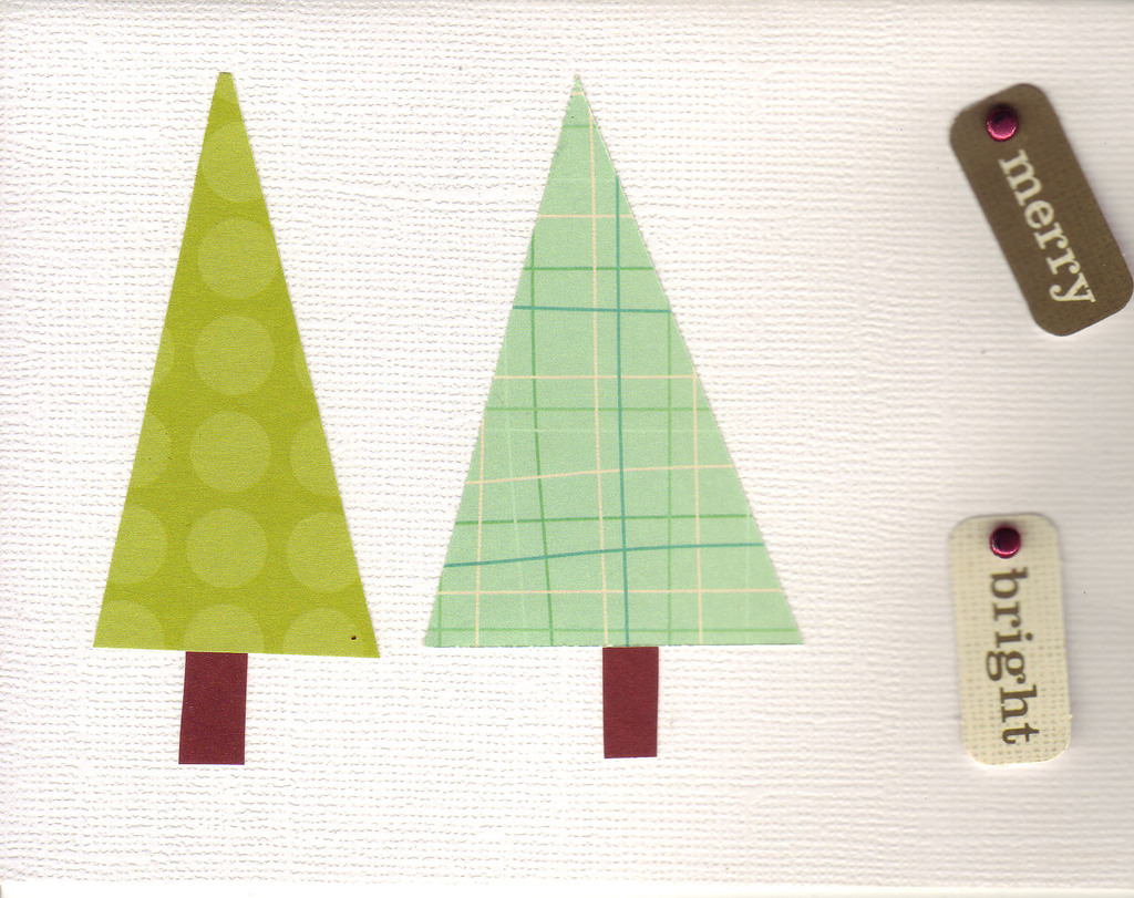 073 - Retro Christmas trees with 'Merry' and 'Bright' tags