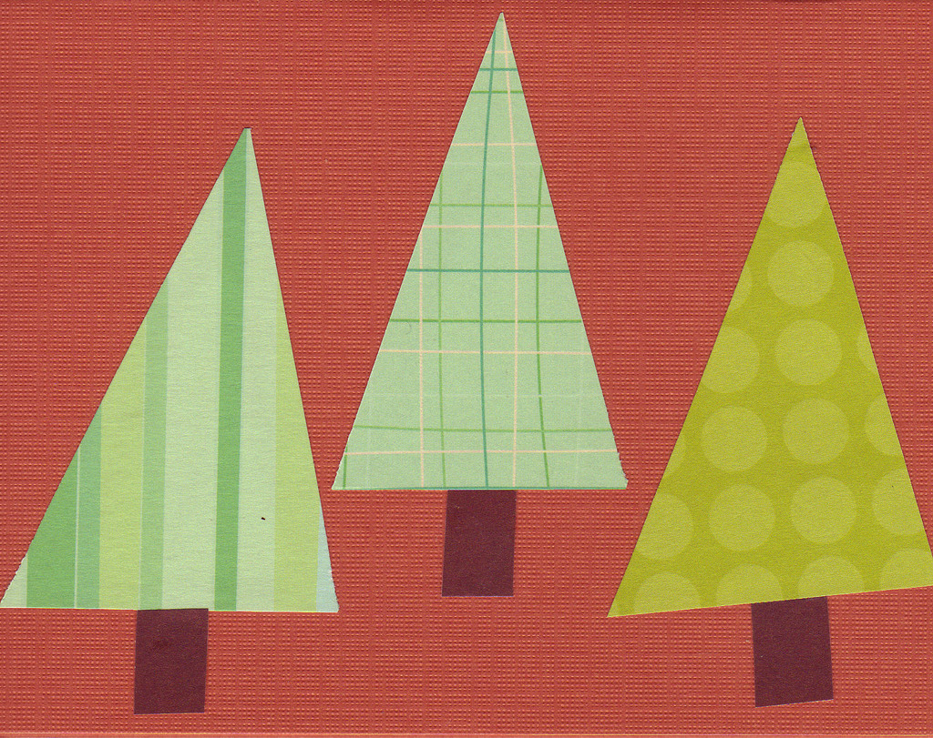 075 - Retro Christmas trees on a rich textured red card