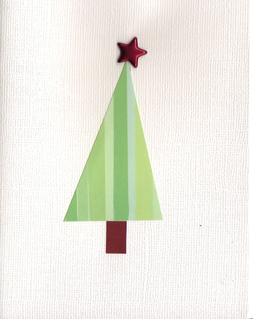 078 - Retro Christmas tree topped by a red star on a textured white card