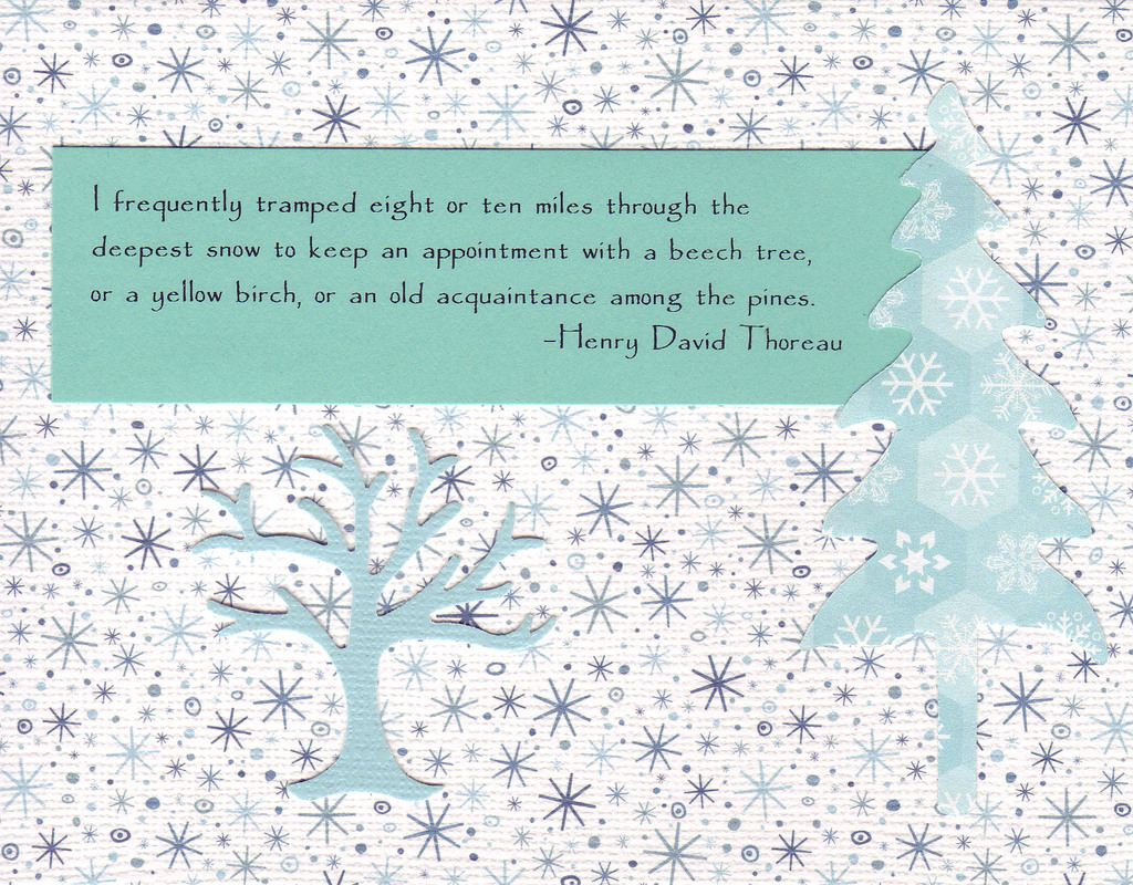 089 - Thoreau snow saying with pine tree on snow patterned card
