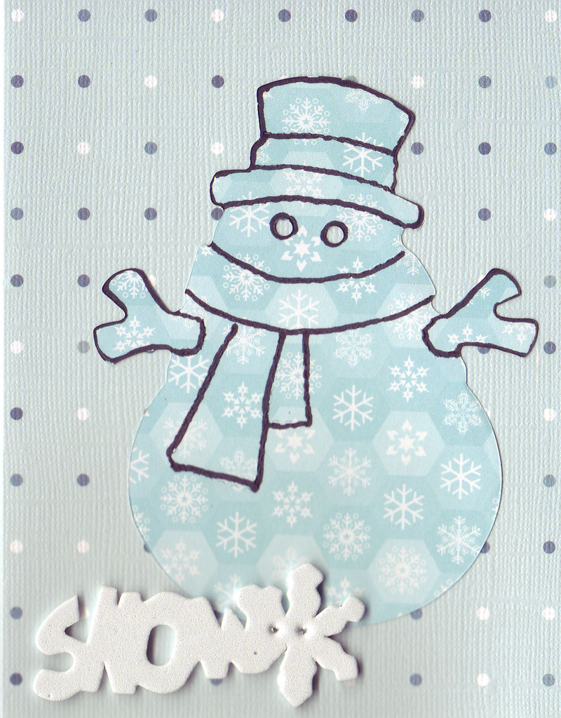 (SOLD) 092 - 'Snow' with snowman on dotted card