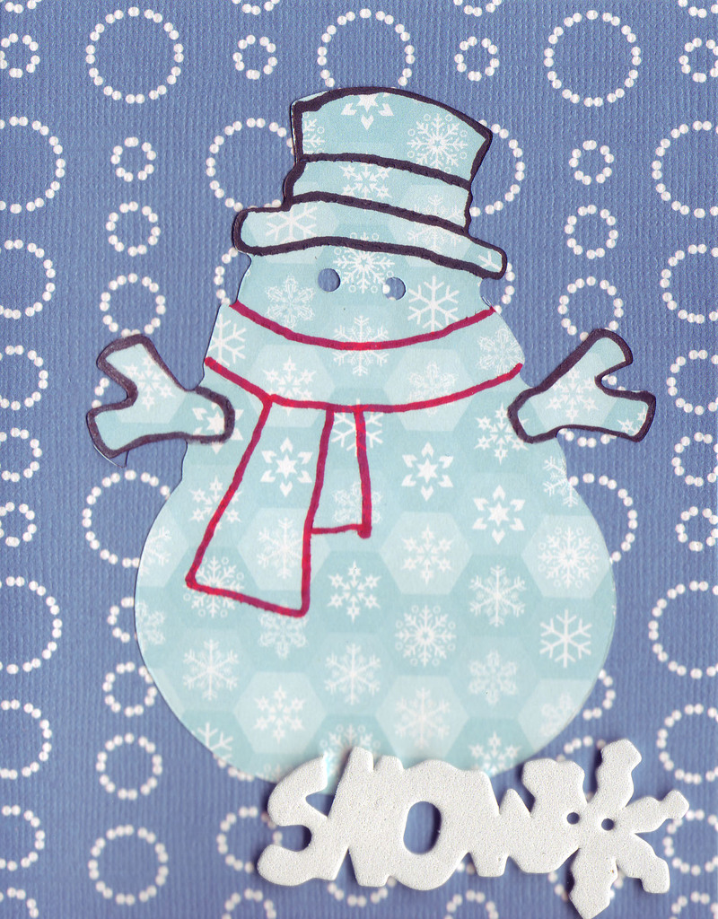 (SOLD) 093 - 'Snow' with snowman on blue and white card
