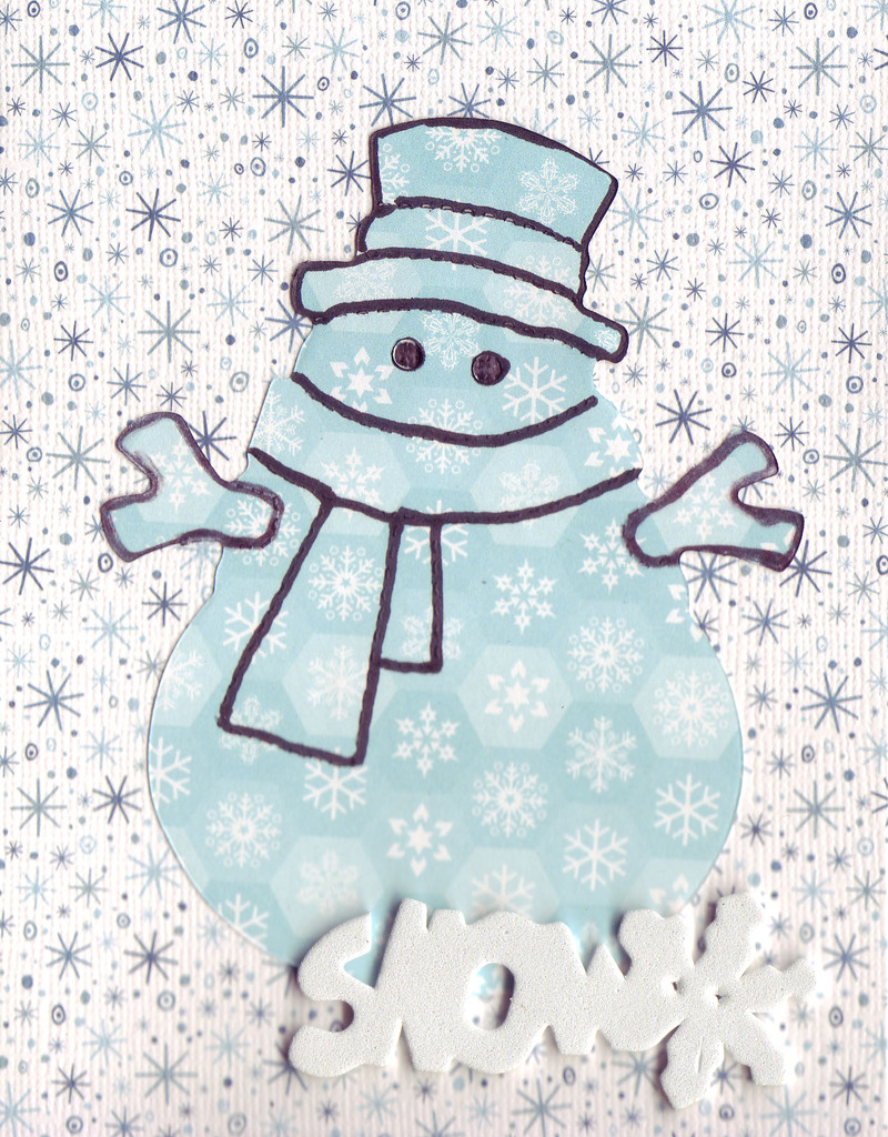 094 - 'Snow' with snowman on snow-patterned card