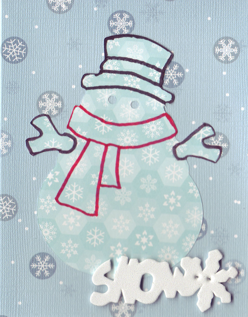 (SOLD) 095 - 'Snow' with snowman on snow-patterned card