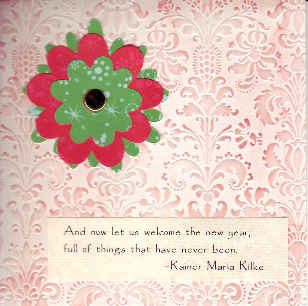 101 - Rilke New Year saying with flower on embossed card