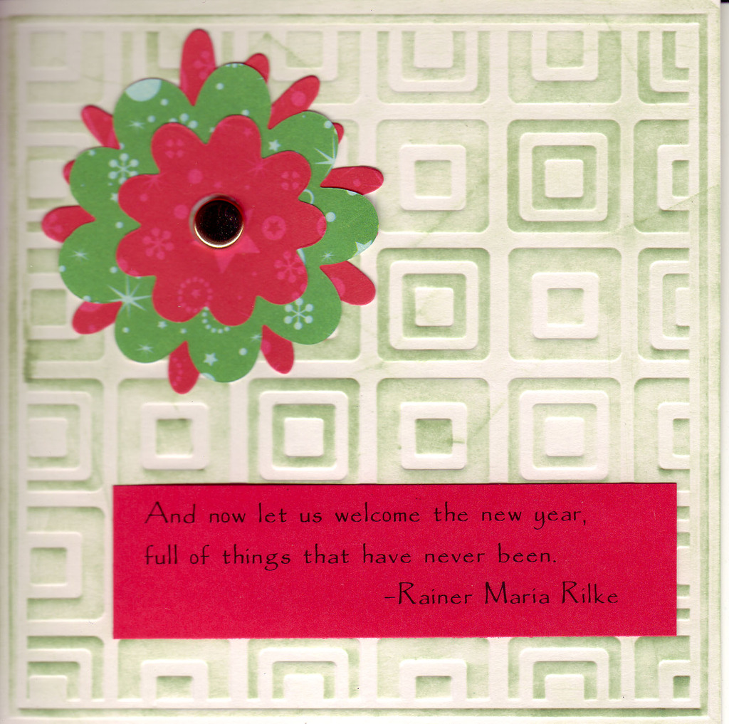 102 - Rilke New Year saying with flower on embossed card