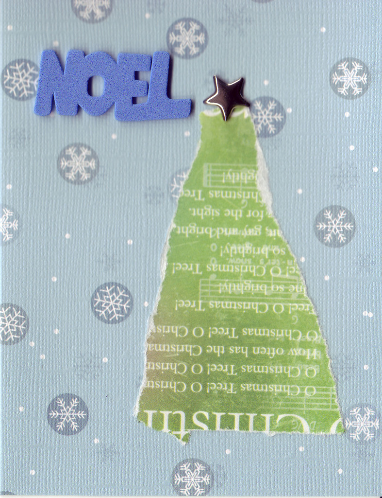 104 - Blue 'Noel' with chritstmas tree on show patterned card