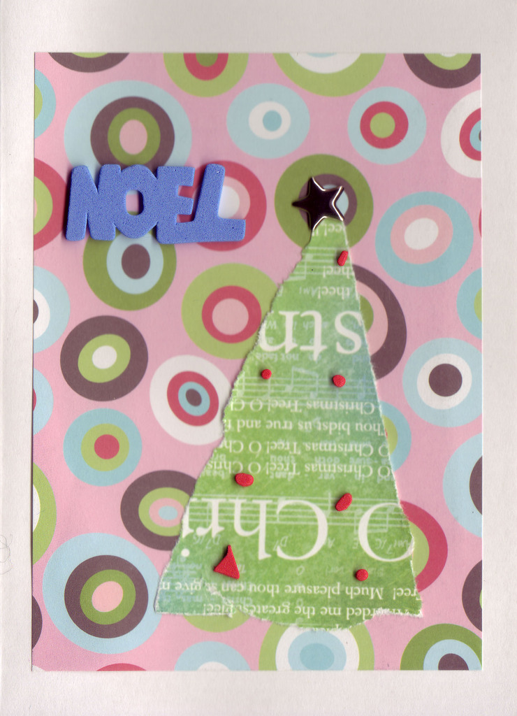 108 - Blue 'Noel' with christmas tree on retro paper