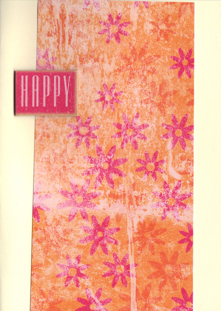 (SOLD)153 - 'Happy' on complex floral paper