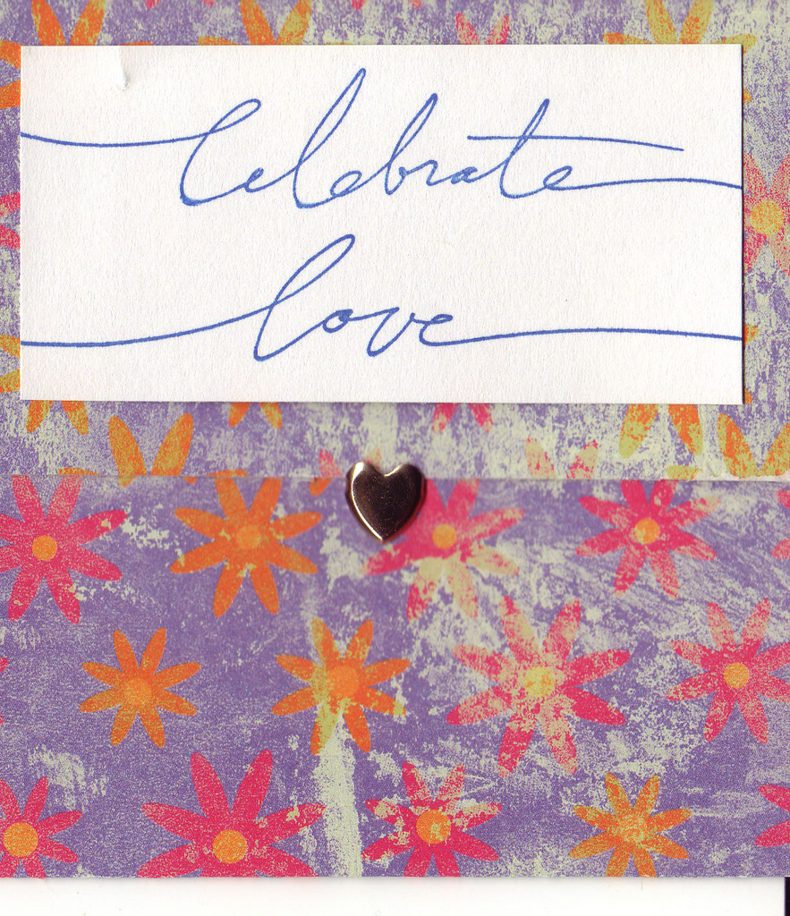 (SOLD) 158 - 'Celebrate Love' with heart on floral paper