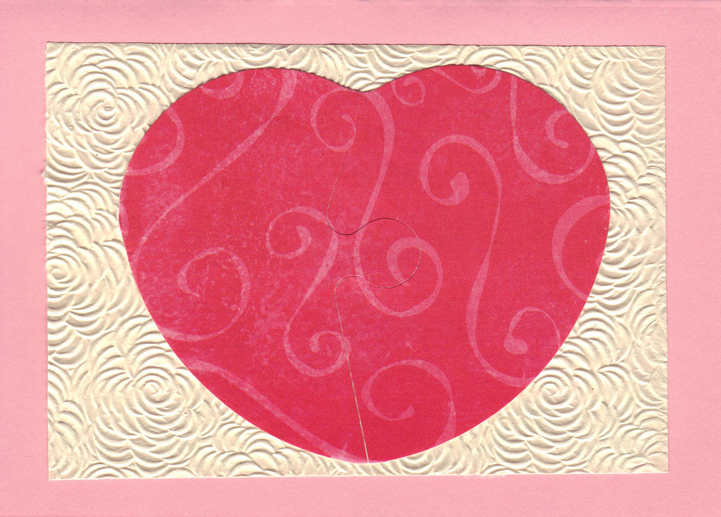 (SOLD)168 - Interlocking red heart on beautiful floral textured paper